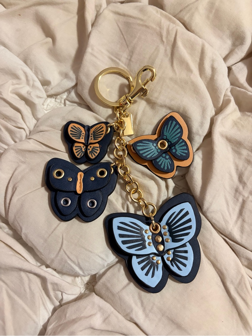 Free People Butterfly Leather Bag Charm Keychain Statement Piece